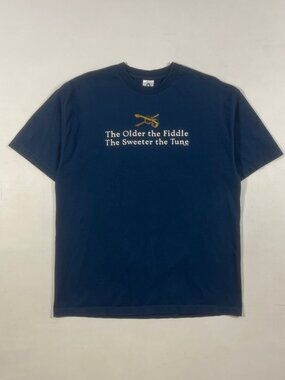 Vintage Alstyle AAA Navy "The Older the Fiddle The Sweeter the Tune" Graphic Te…